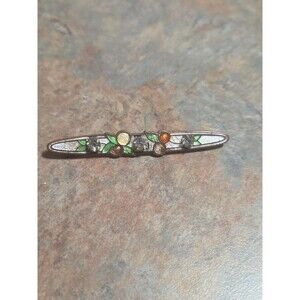 1920s Vintage Multi-Color Floral Petite Mosaic Stone Brass Tone Lapel Pin